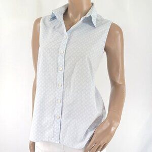LANDS END Sleeveless Shirt Blouse Small Print No Iron Supima Cotton 8P